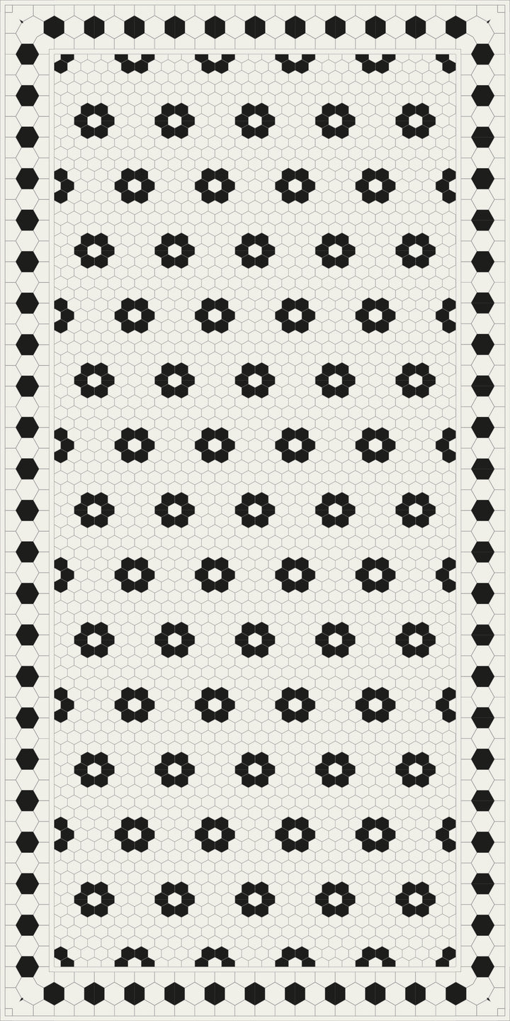 Adama Vinyl Floor Rug (Aster Black Tile Border)