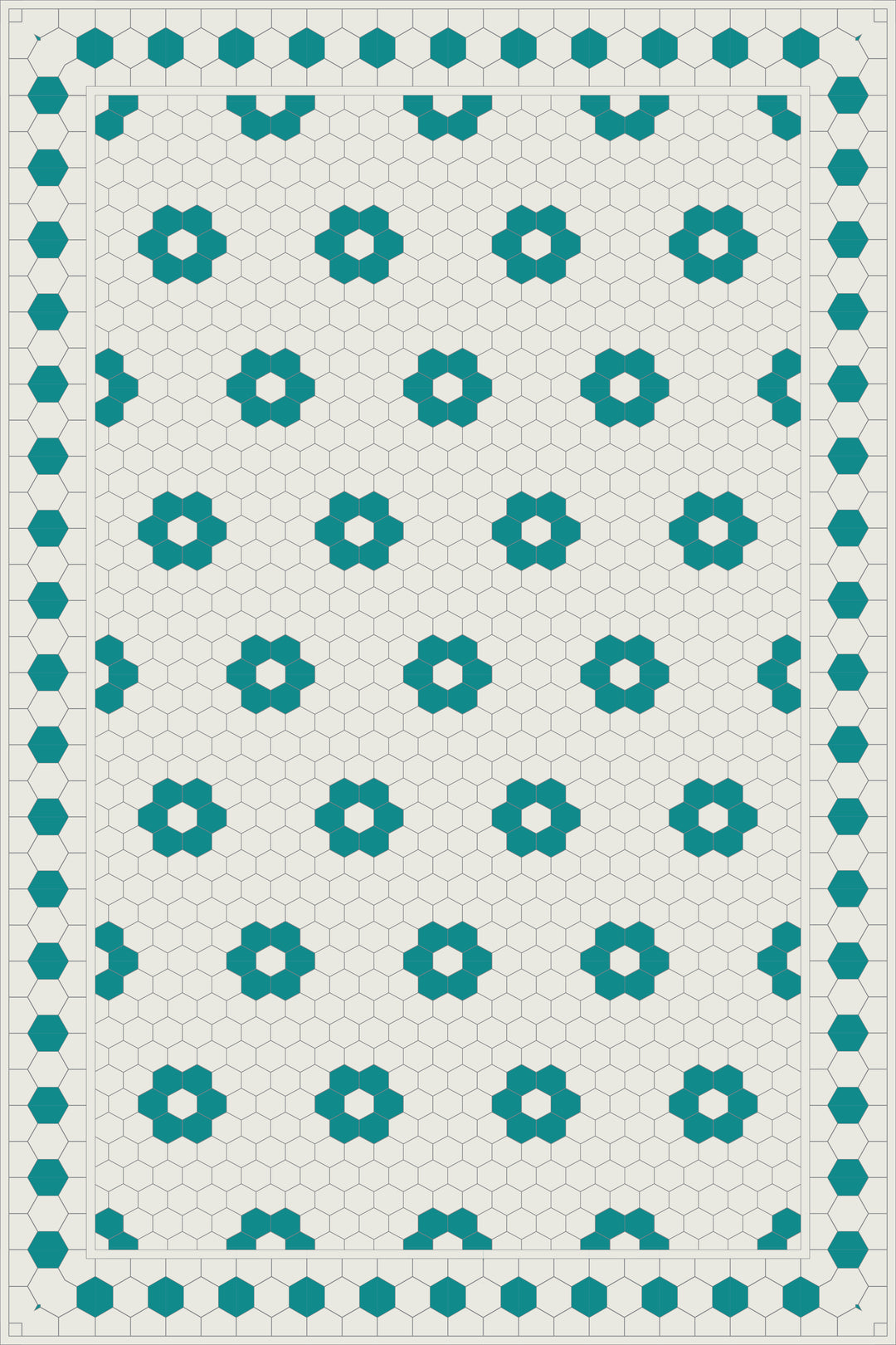 Adama Vinyl Floor Rug (Aster Turquoise Tile Border)