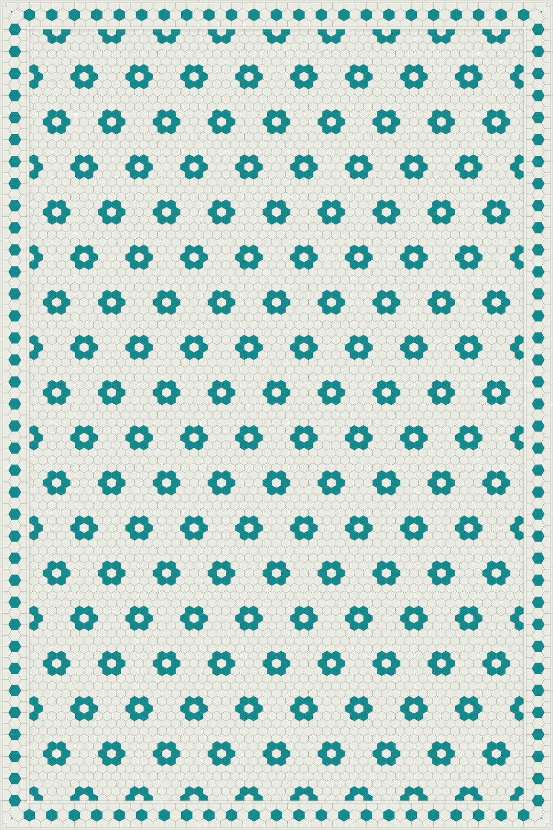 Adama Vinyl Floor Rug (Aster Turquoise Tile Border)