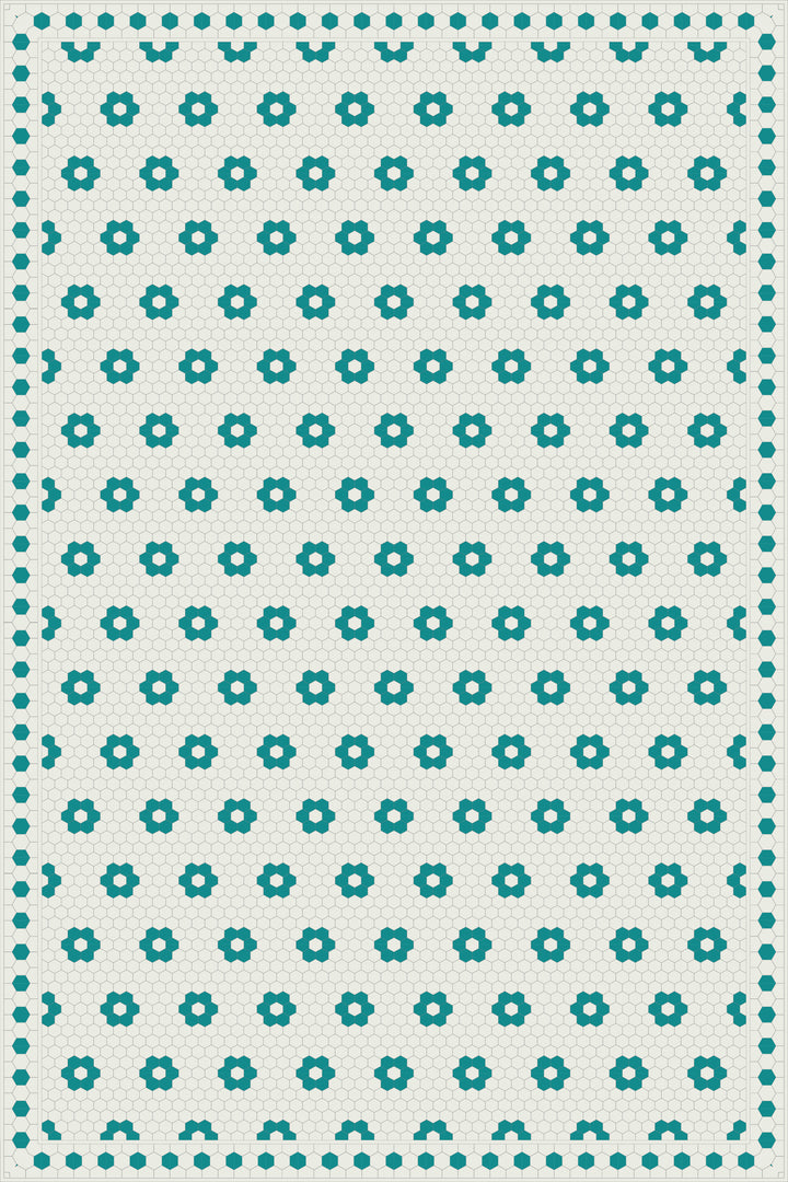 Adama Vinyl Floor Rug (Aster Turquoise Tile Border)