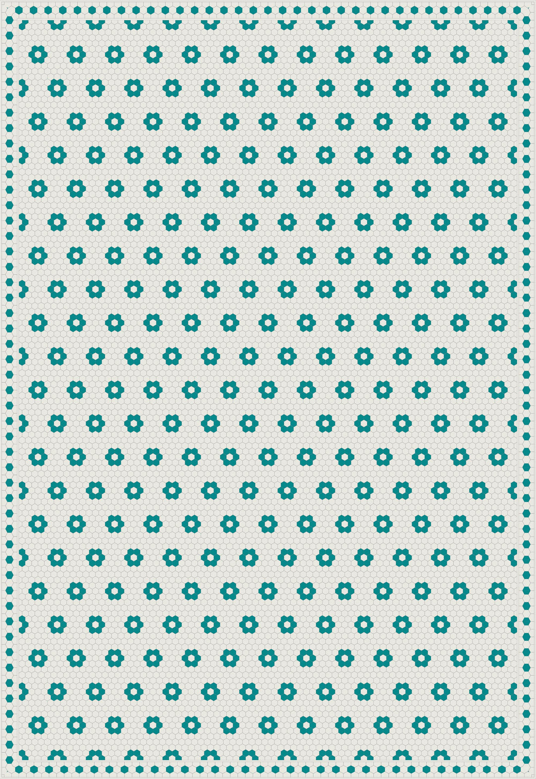 Adama Vinyl Floor Rug (Aster Turquoise Tile Border)