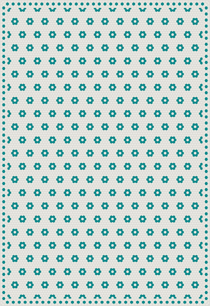 Adama Vinyl Floor Rug (Aster Turquoise Tile Border)