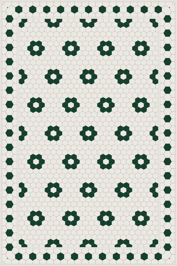 Adama Vinyl Floor Rug (Aster Green Tile Border)