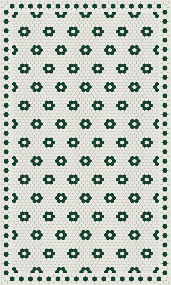 Adama Vinyl Floor Rug (Aster Green Tile Border)