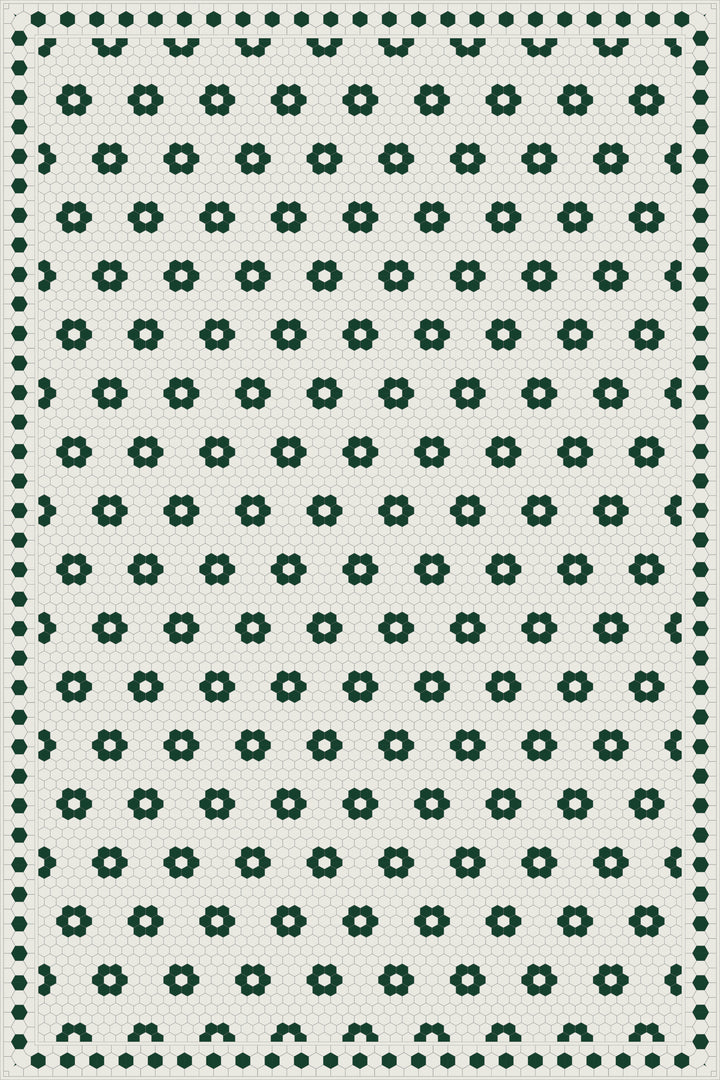 Adama Vinyl Floor Rug (Aster Green Tile Border)