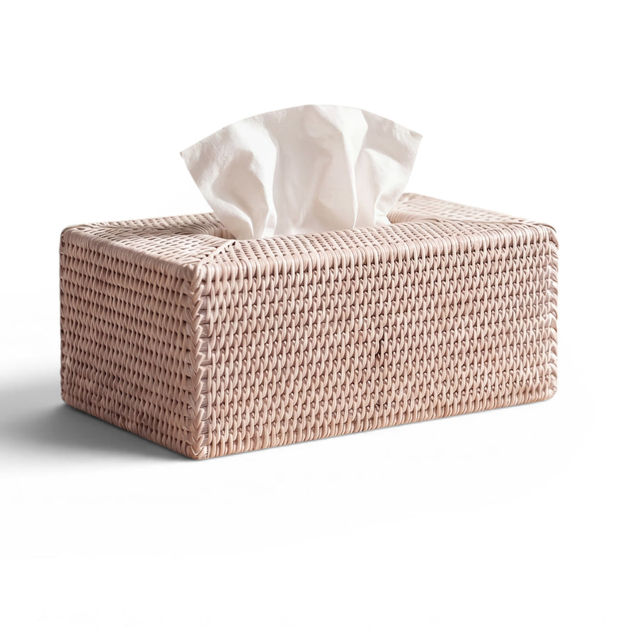 White Wash Rattan Tissue Box Rectangular - Hudson & Vine
