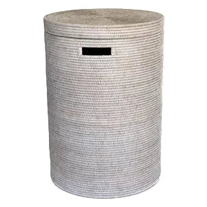 White Washed Rattan Laundry Hamper Basket
