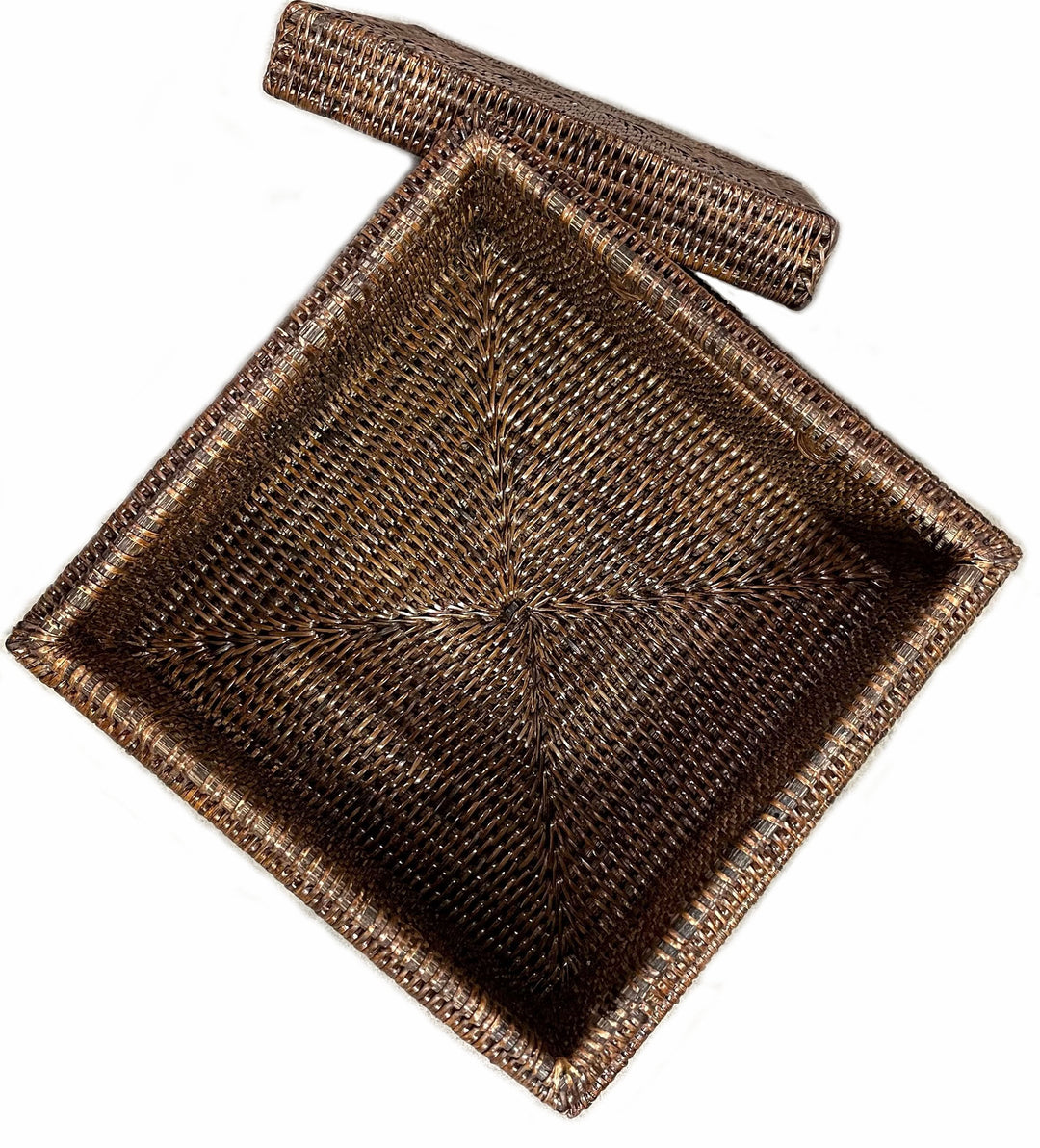 Rattan Storage Lidded Basket Square Set 2