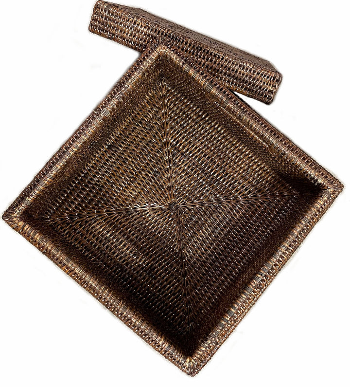 Rattan Storage Lidded Basket Square Set 2