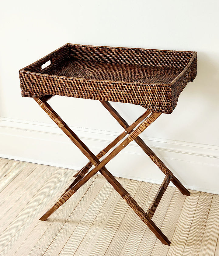 Rattan Butler Rectangular Tray with Stand