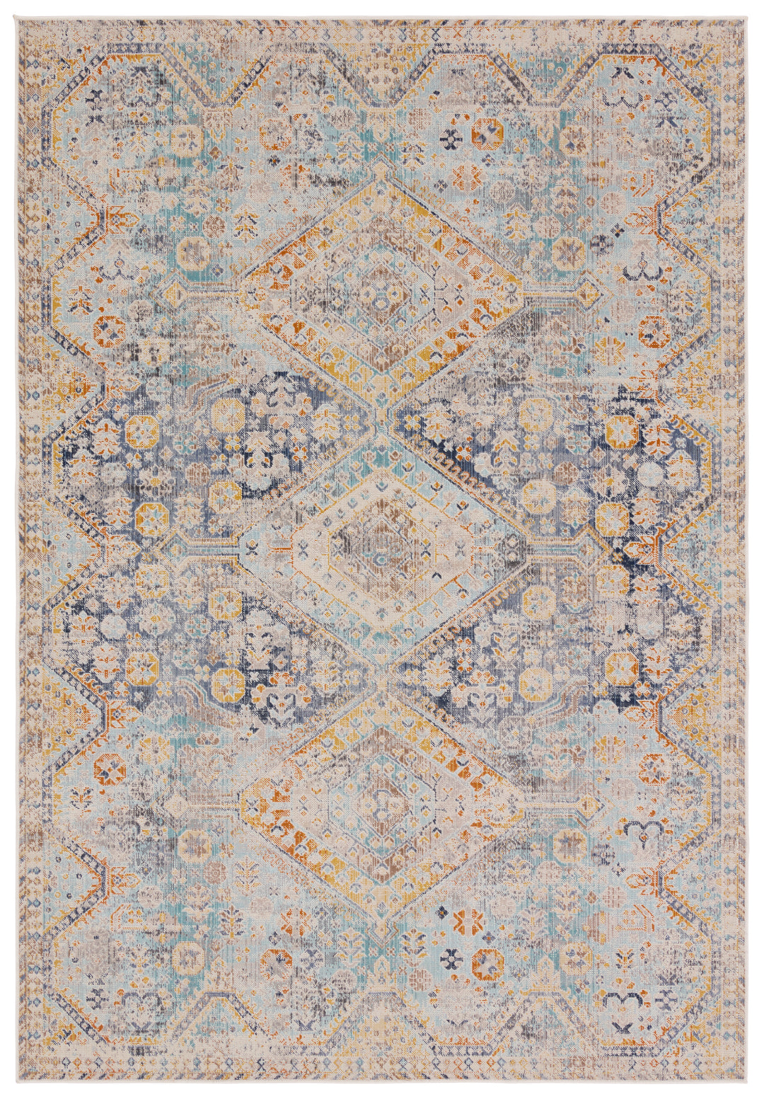 Vibe by Jaipur Living Marquess Indoor/Outdoor Medallion Blue/ Orange Area Rug (BEQUEST - BEQ02)