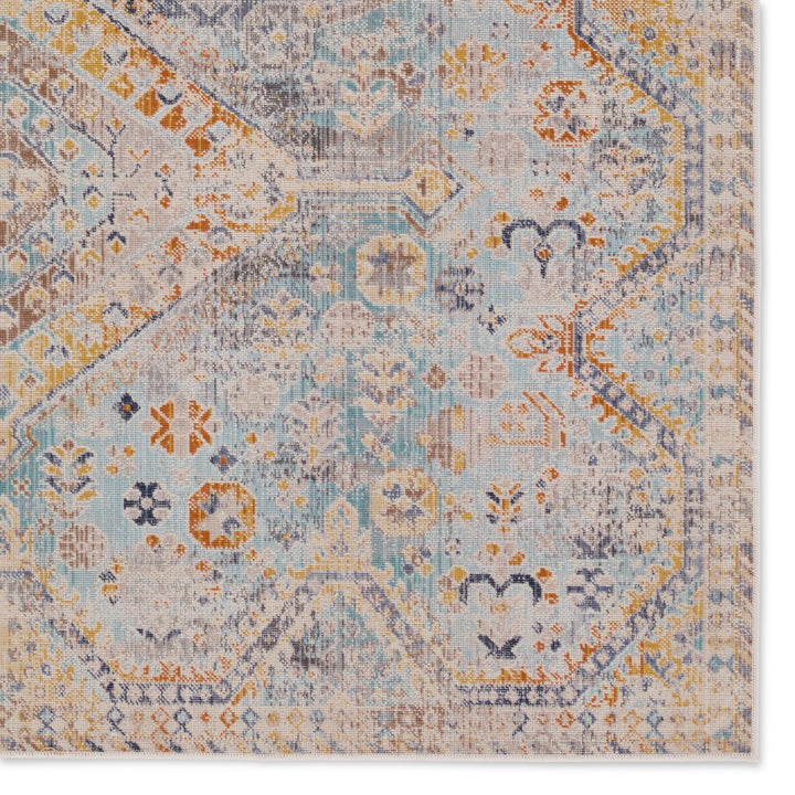 Vibe by Jaipur Living Marquess Indoor/Outdoor Medallion Blue/ Orange Area Rug (BEQUEST - BEQ02)