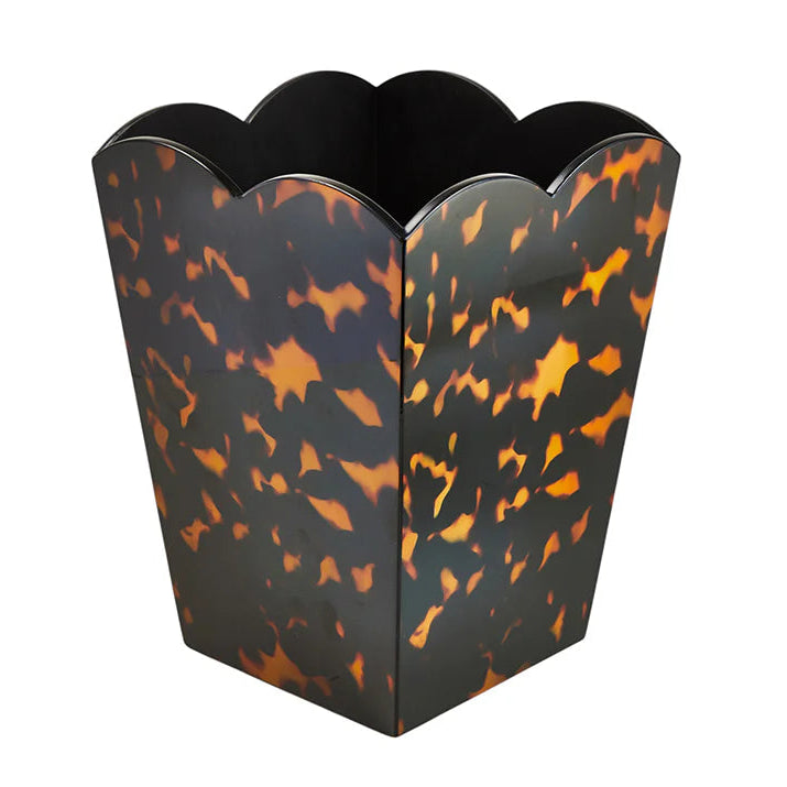 Addison Ross Lacquer Scalloped Waste Bin (Tortoiseshell)