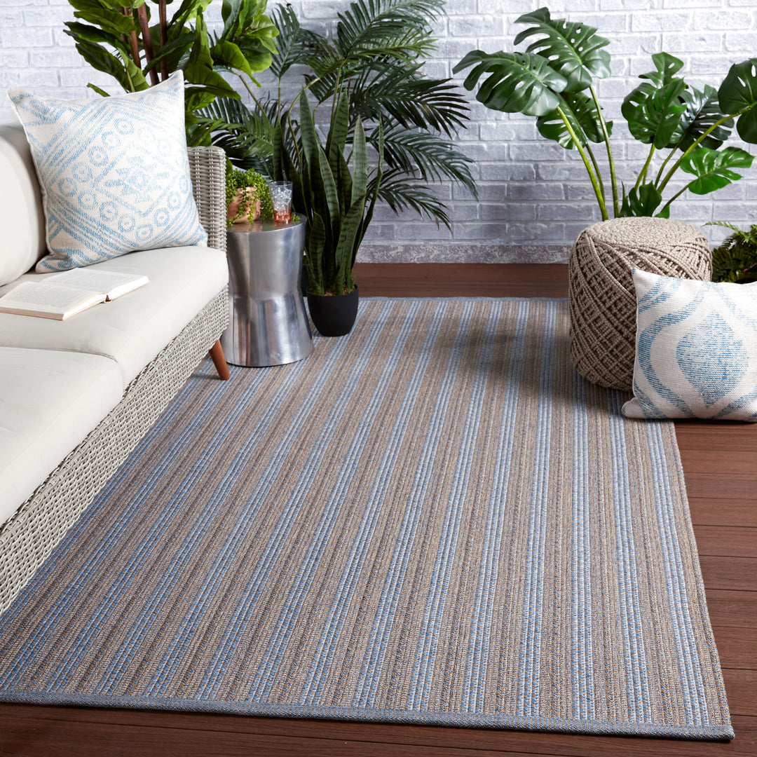 Jaipur Living Topsail Indoor/ Outdoor Striped Light Blue/ Taupe Area Rug (BRONTIDE - BRO03)