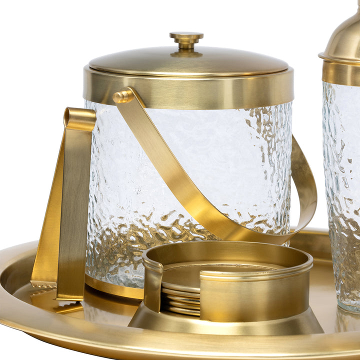 Allegra Hammered Glass/Matte Brass Ice Bucket W/ Tongs