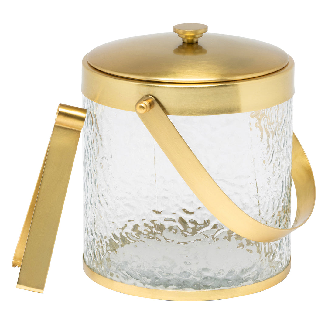 Allegra Hammered Glass/Matte Brass Ice Bucket W/ Tongs