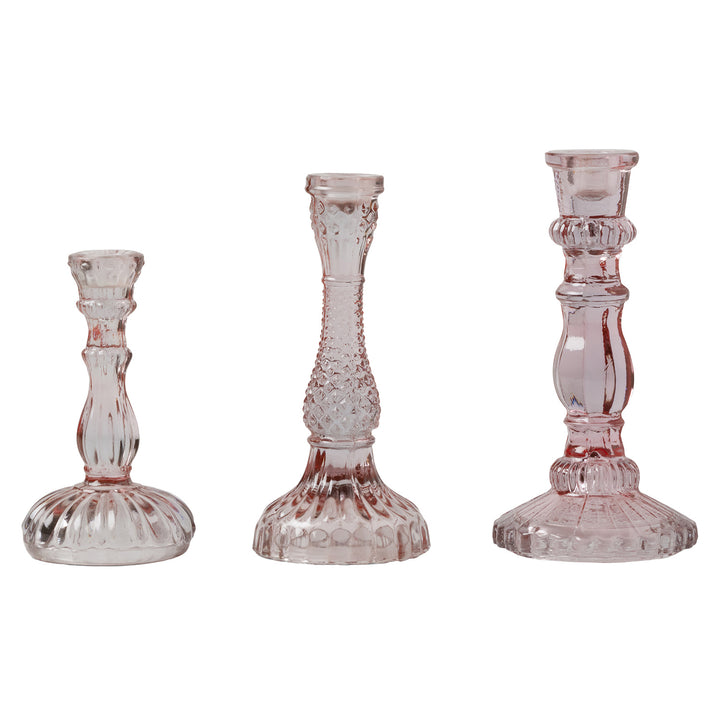 Amal Pink Glass Candle Holder Set/3