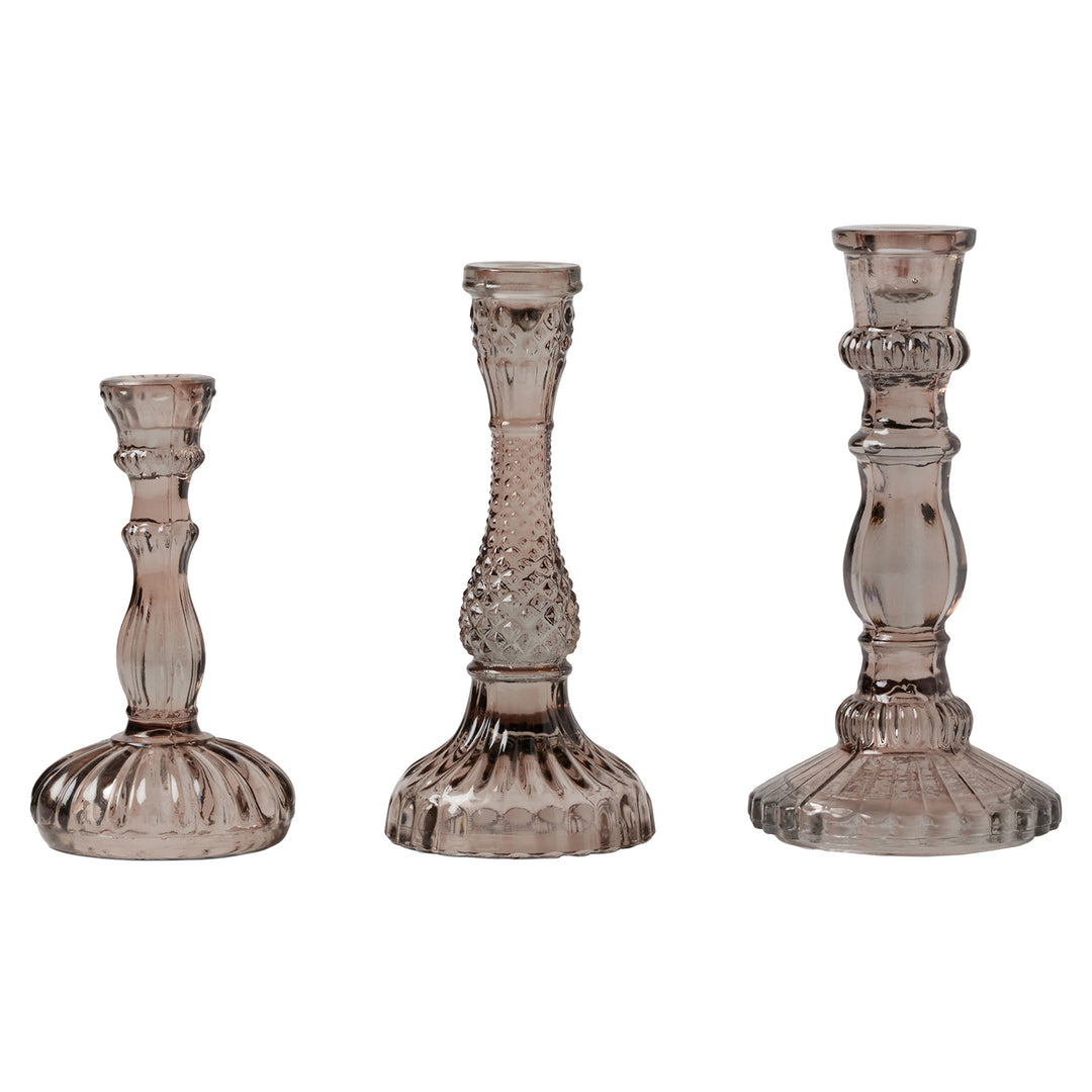 Amal Smoke Glass Candle Holder Set/3