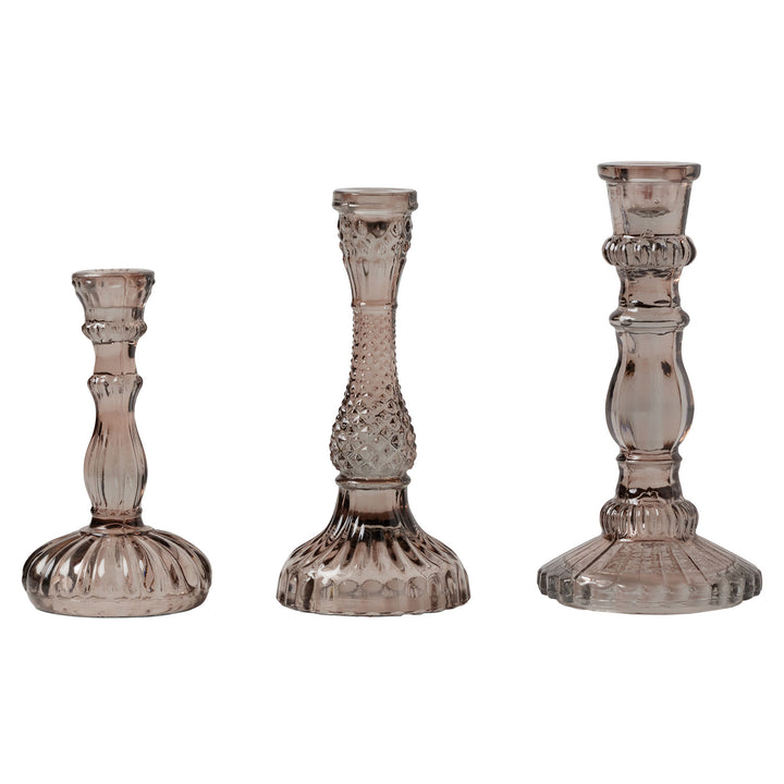 Amal Smoke Glass Candle Holder Set/3