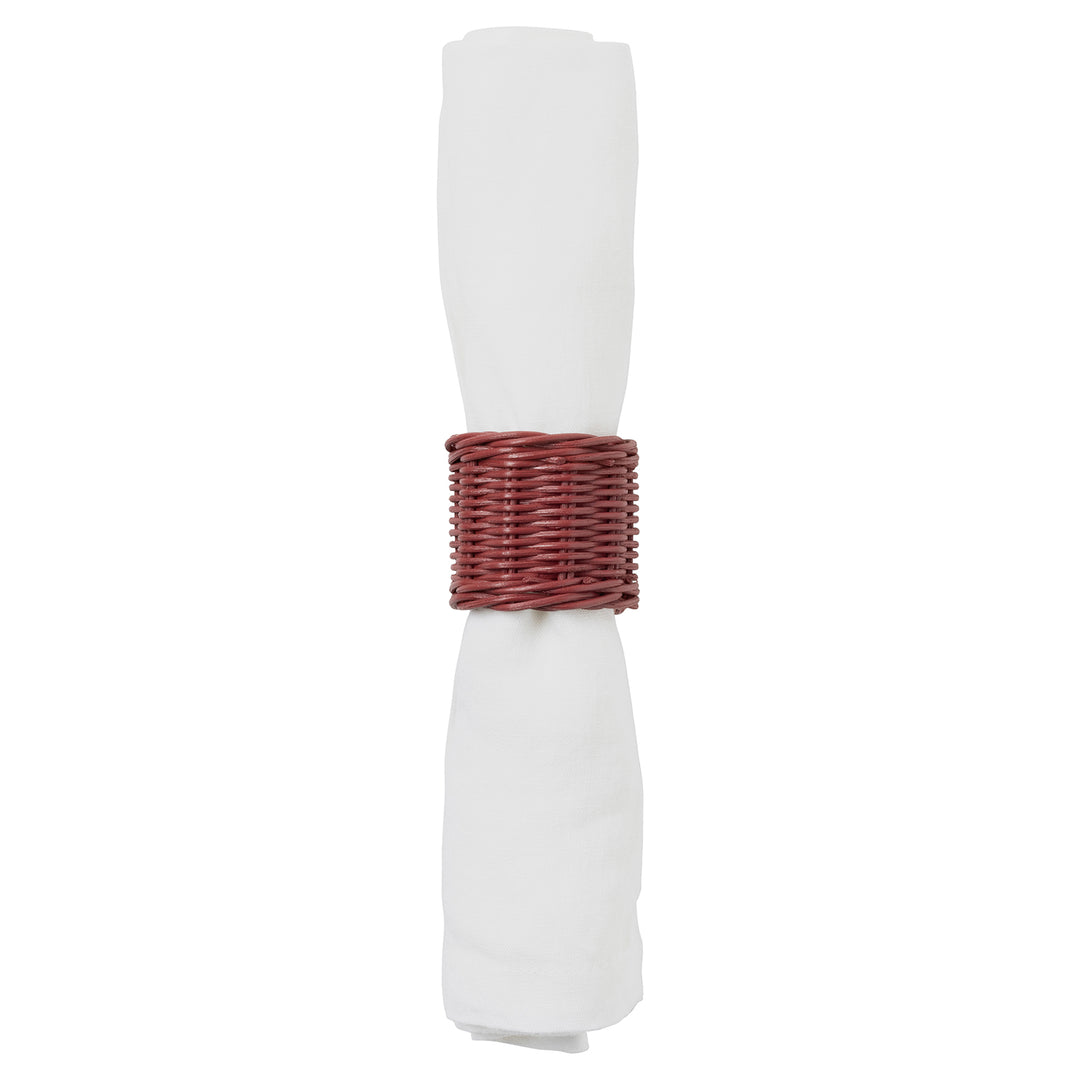 Annmarie Bordeaux Red Rattan Napkin Rings Set/4