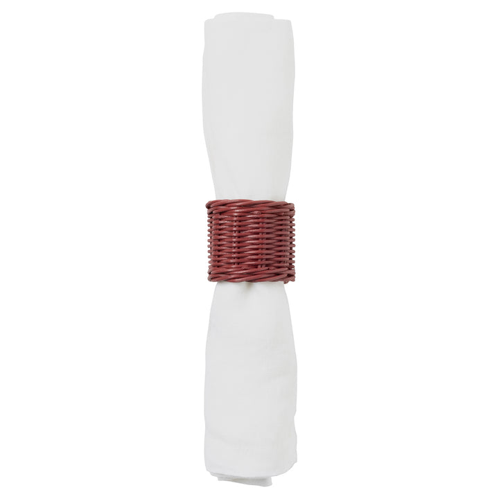 Annmarie Bordeaux Red Rattan Napkin Rings Set/4