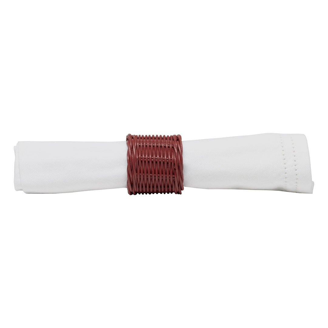 Annmarie Bordeaux Red Rattan Napkin Rings Set/4
