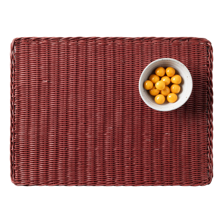 Annmarie Bordeaux Red Rattan Placemats Set Of 4 (Rectangle)