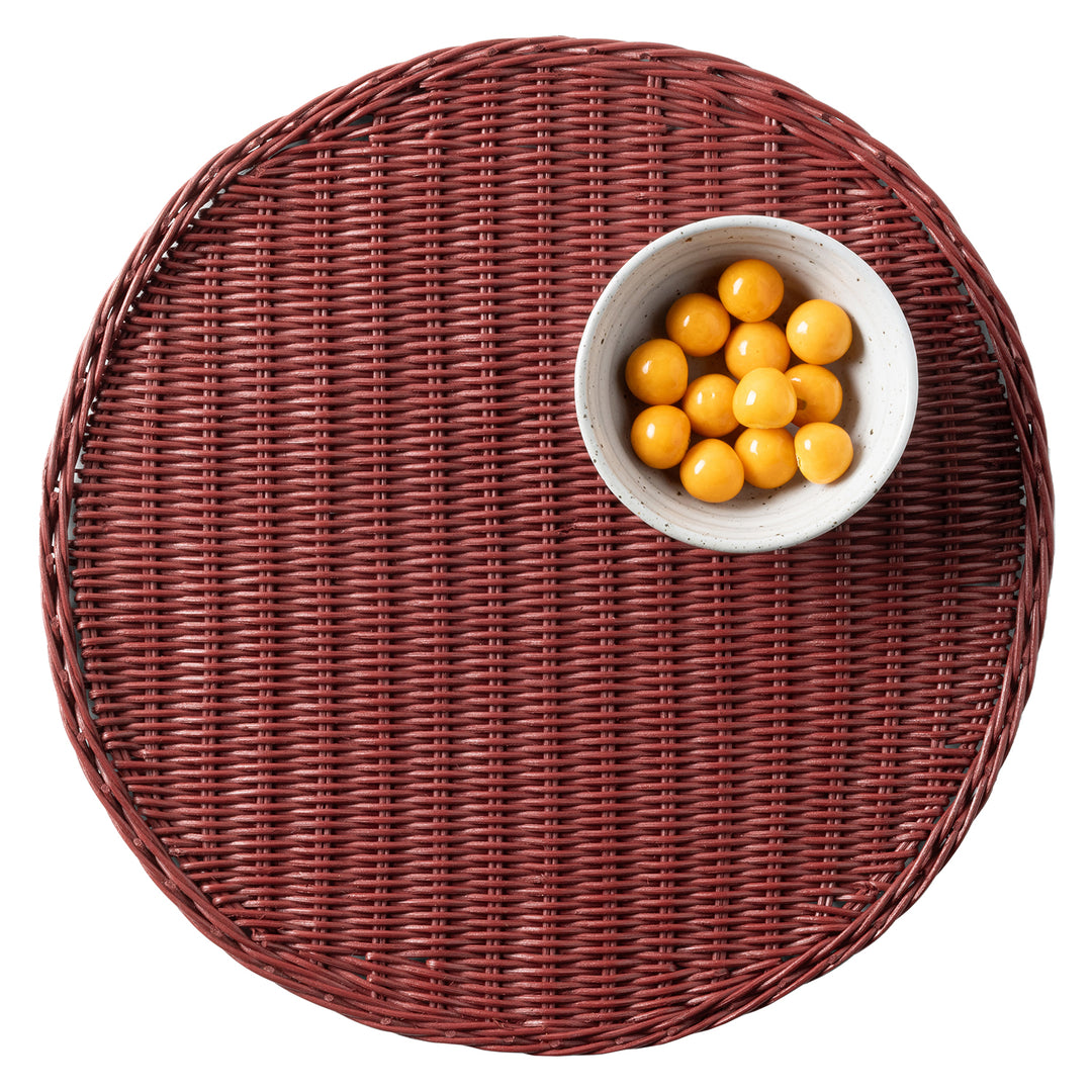 Annmarie Bordeaux Red Rattan Placemats Set Of 4 (Round)