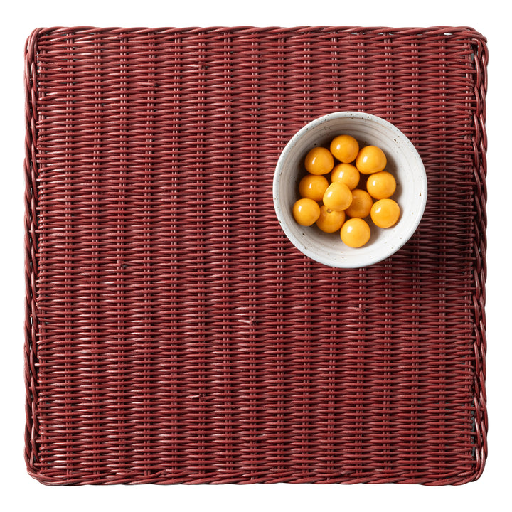 Annmarie Bordeaux Red Rattan Placemats Set Of 4 (Square)