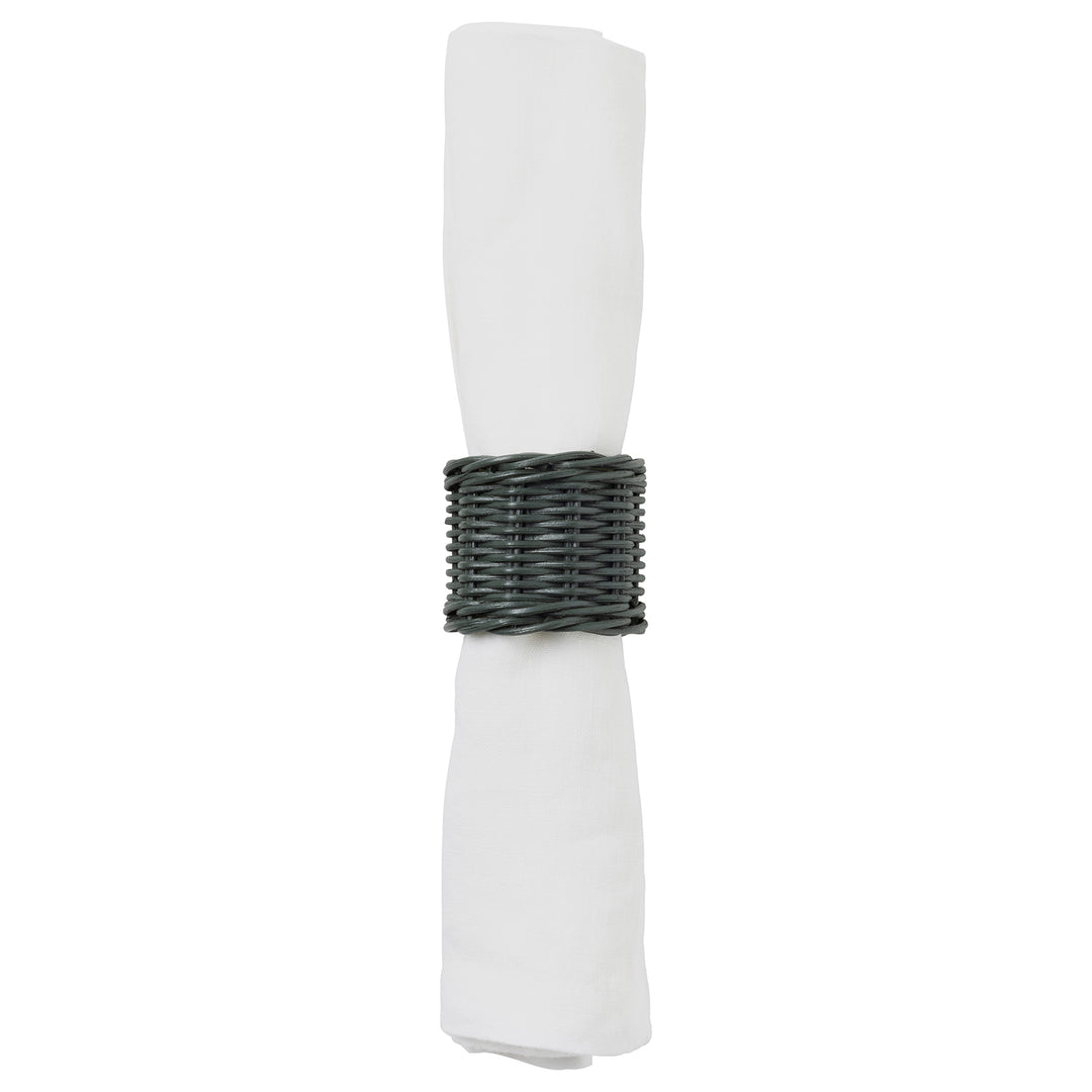 Annmarie Hunter Green Rattan Napkin Rings Set/4