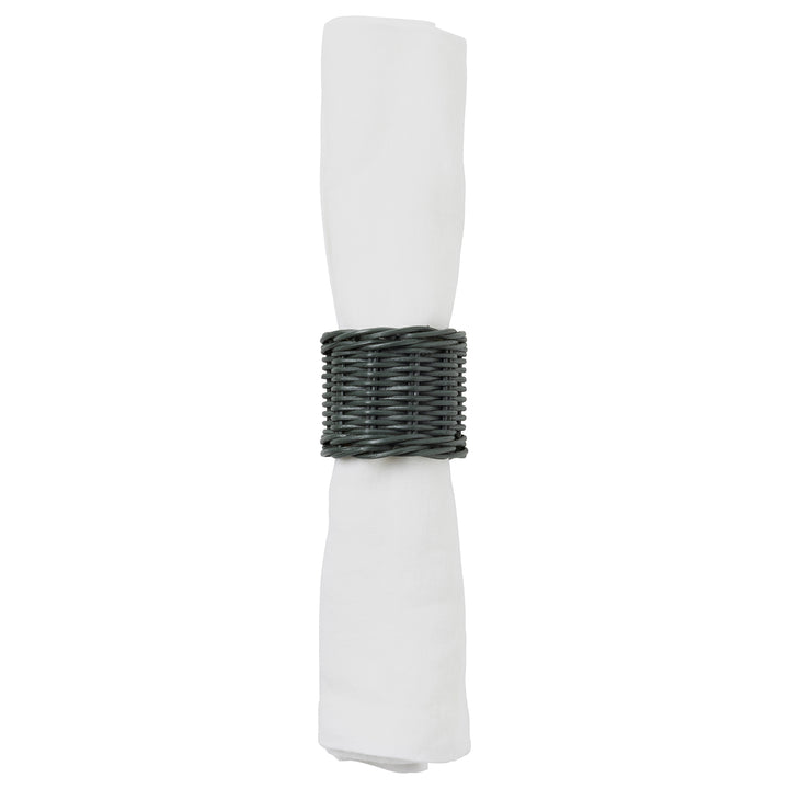 Annmarie Hunter Green Rattan Napkin Rings Set/4