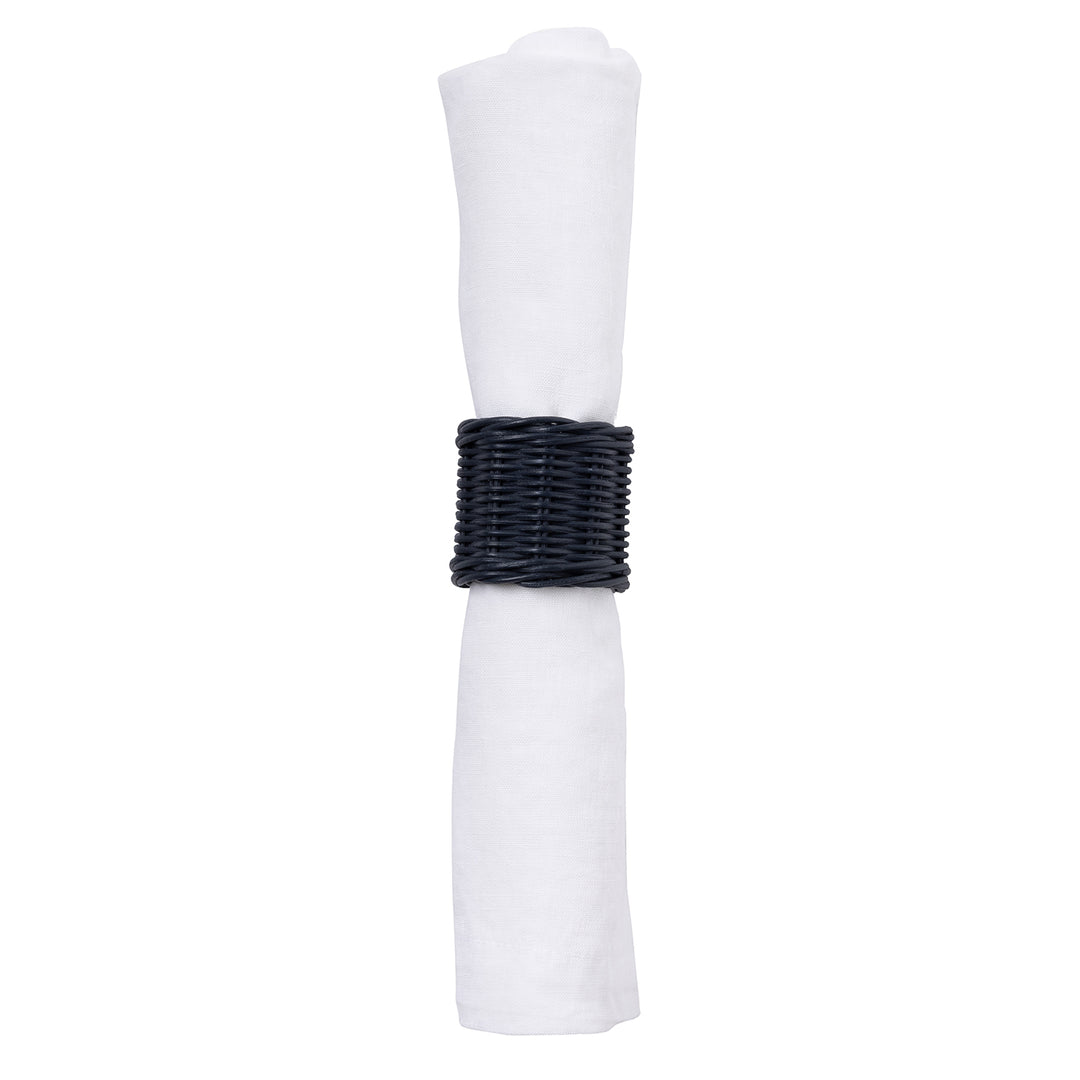 Annmarie Navy Rattan Napkin Rings Set/4