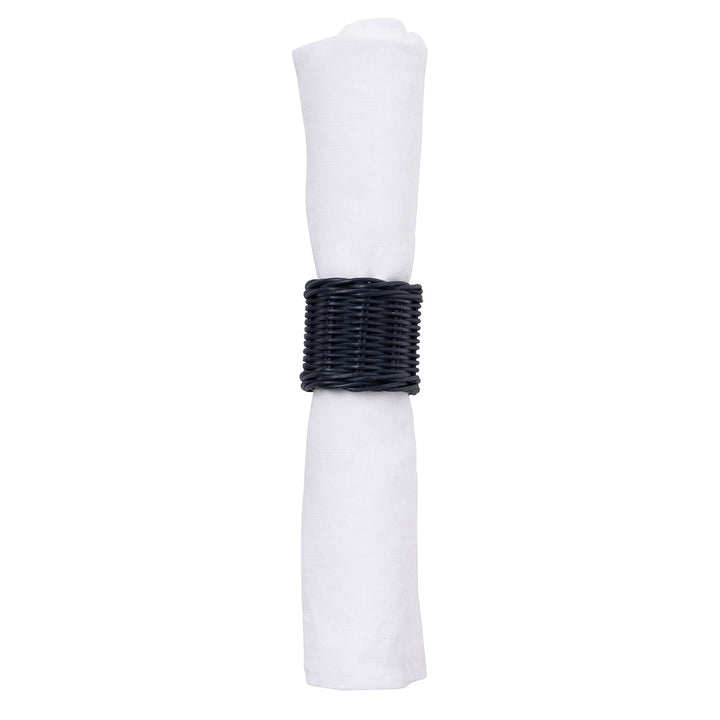 Annmarie Navy Rattan Napkin Rings Set/4
