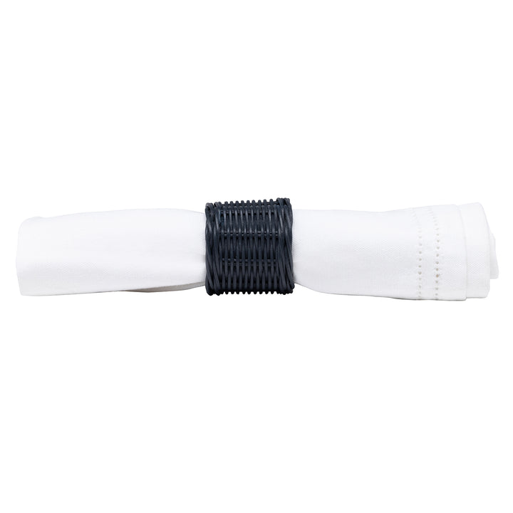 Annmarie Navy Rattan Napkin Rings Set/4