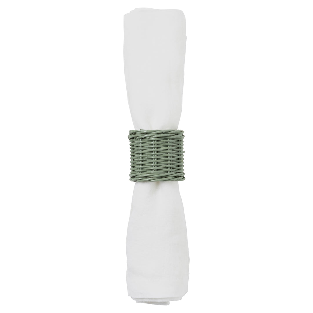 Annmarie Pine Green Rattan Napkin Rings Set/4