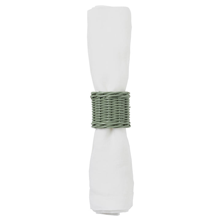 Annmarie Pine Green Rattan Napkin Rings Set/4