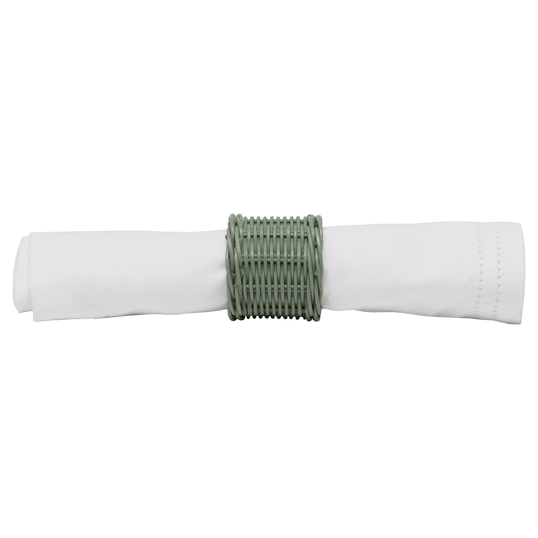 Annmarie Pine Green Rattan Napkin Rings Set/4