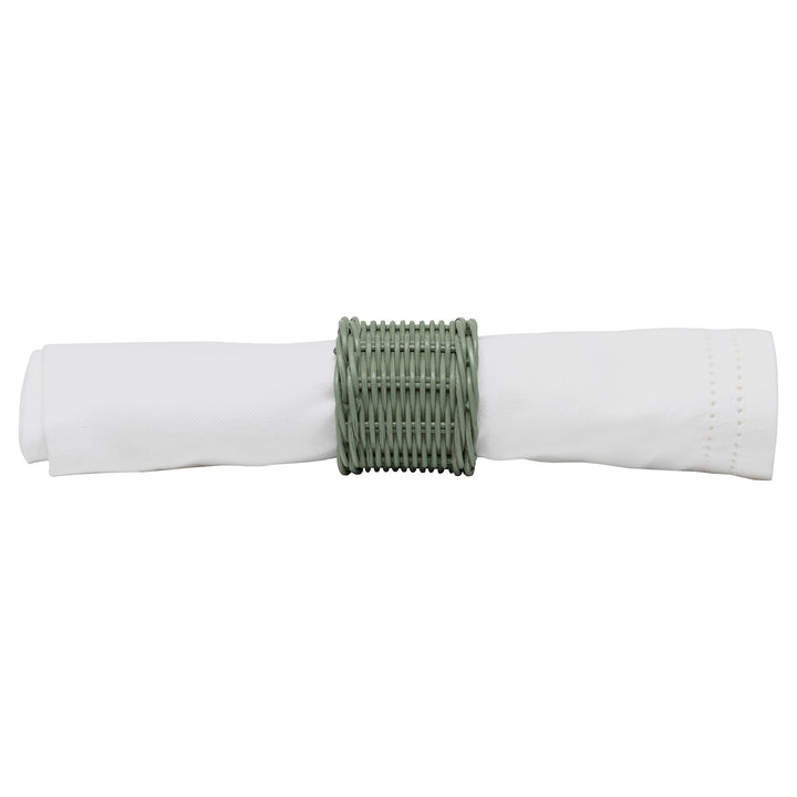 Annmarie Pine Green Rattan Napkin Rings Set/4