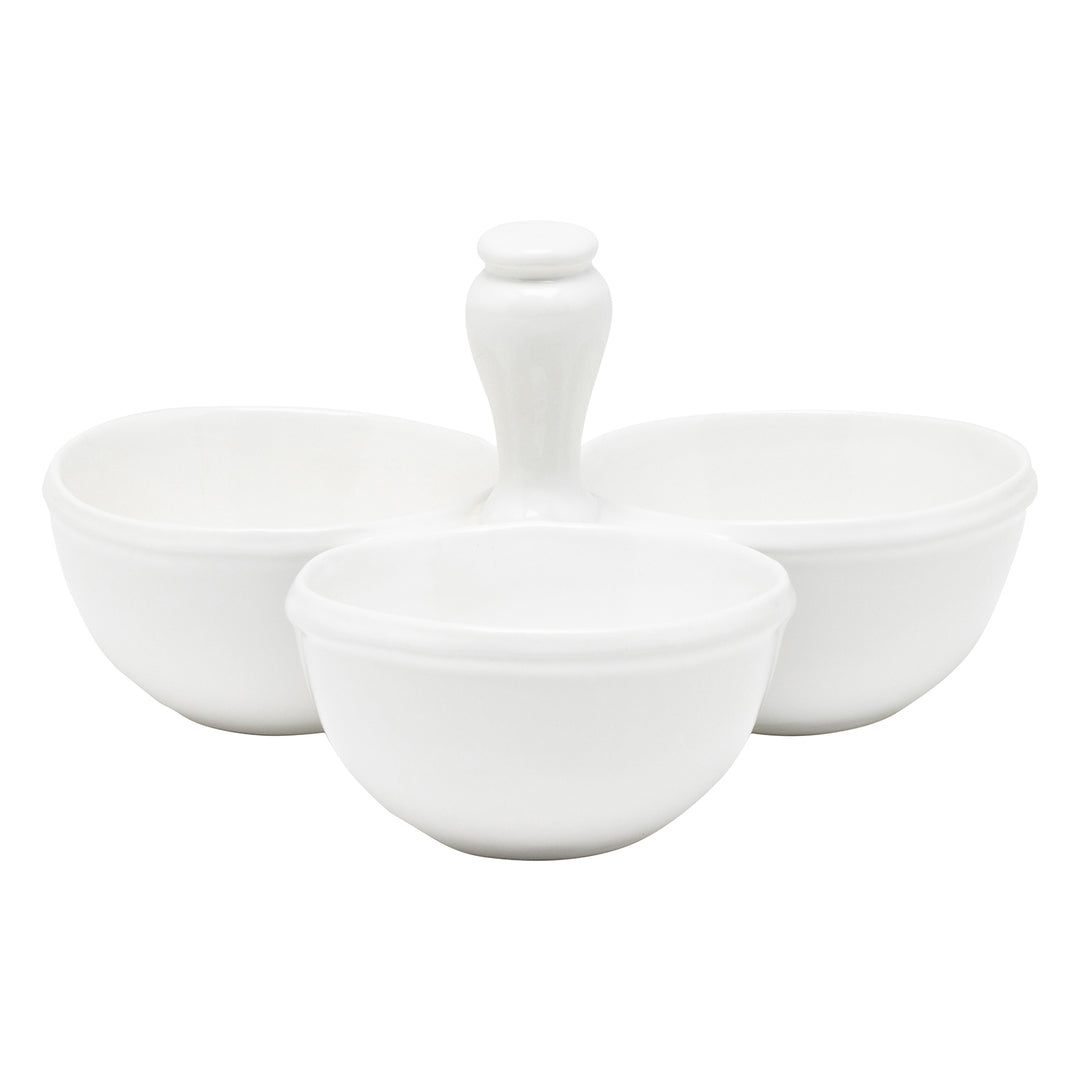 Ariana Stoneware White Triple Snack Bowl