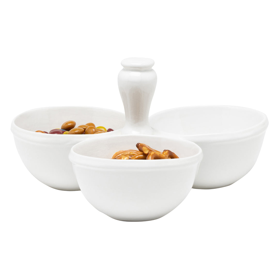 Ariana Stoneware White Triple Snack Bowl