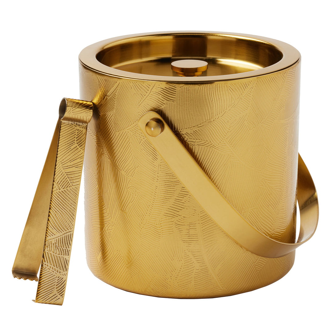 Athena Matte Gold Stainless Steel Metal Ice Bucket W/ Tongs