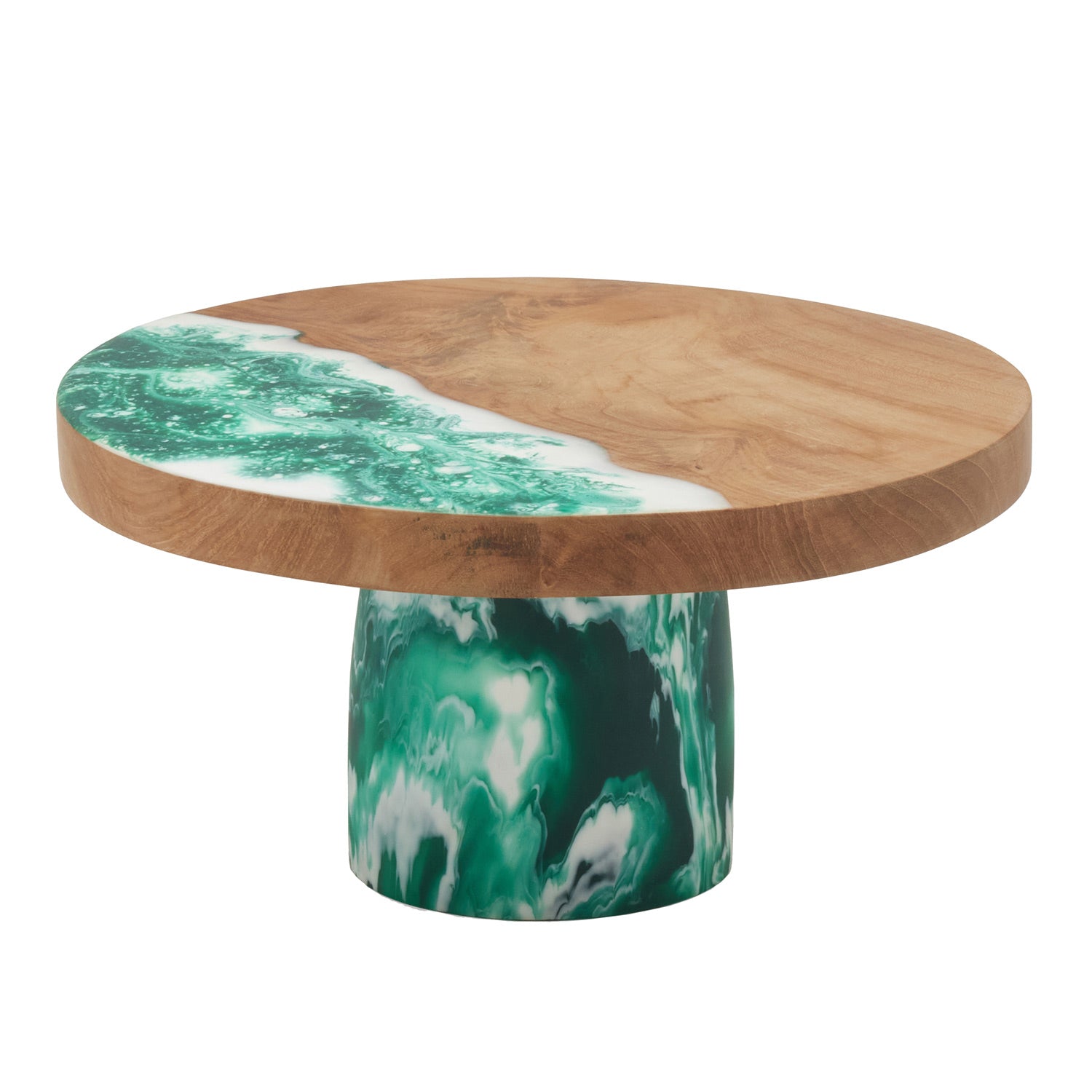 Austin Resin/Teak Dark Green Swirled Cake Stand