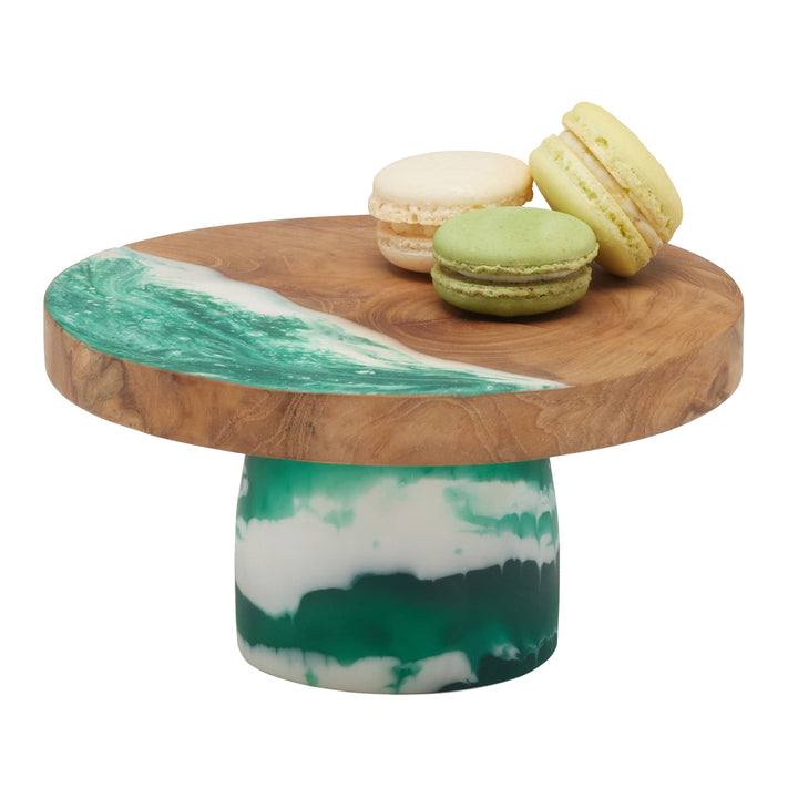 Austin Resin/Teak Dark Green Swirled Cake Stand