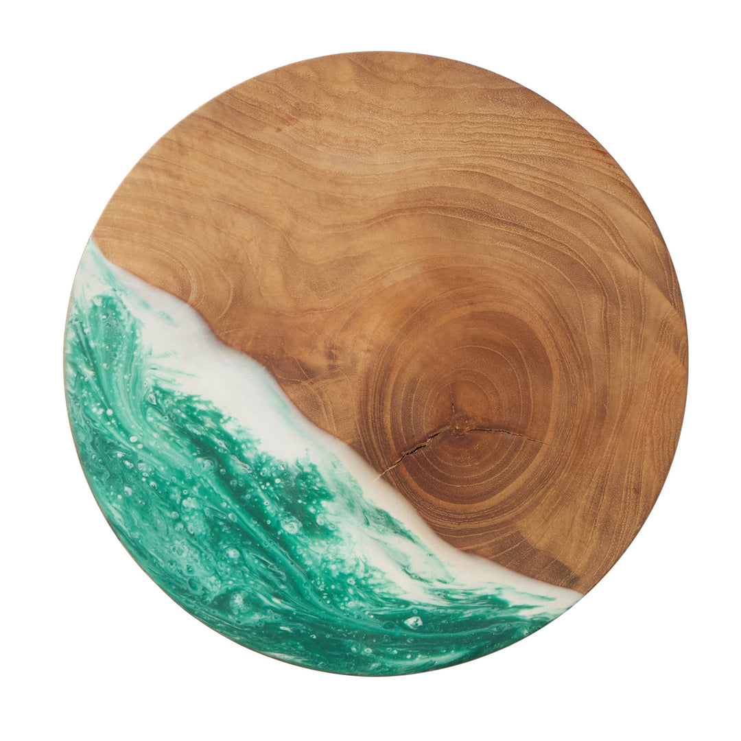 Austin Resin/Teak Dark Green Swirled Cake Stand