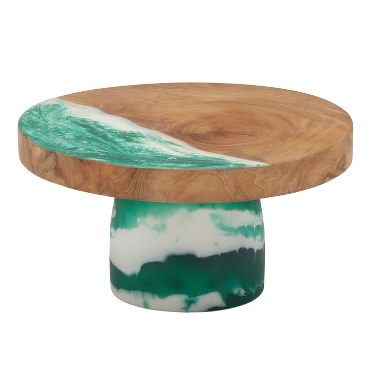 Austin Resin/Teak Dark Green Swirled Cake Stand