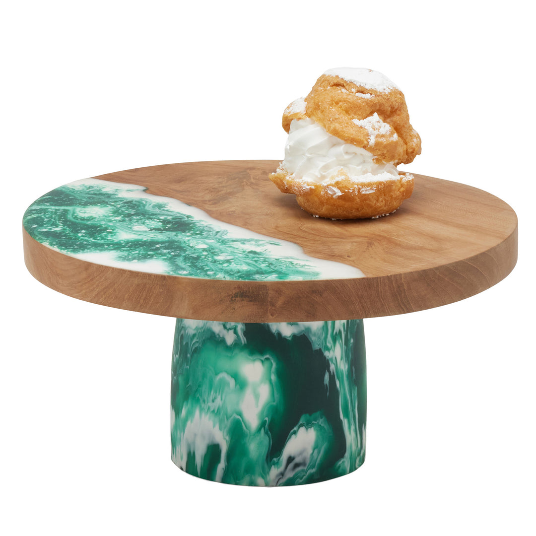 Austin Resin/Teak Dark Green Swirled Cake Stand