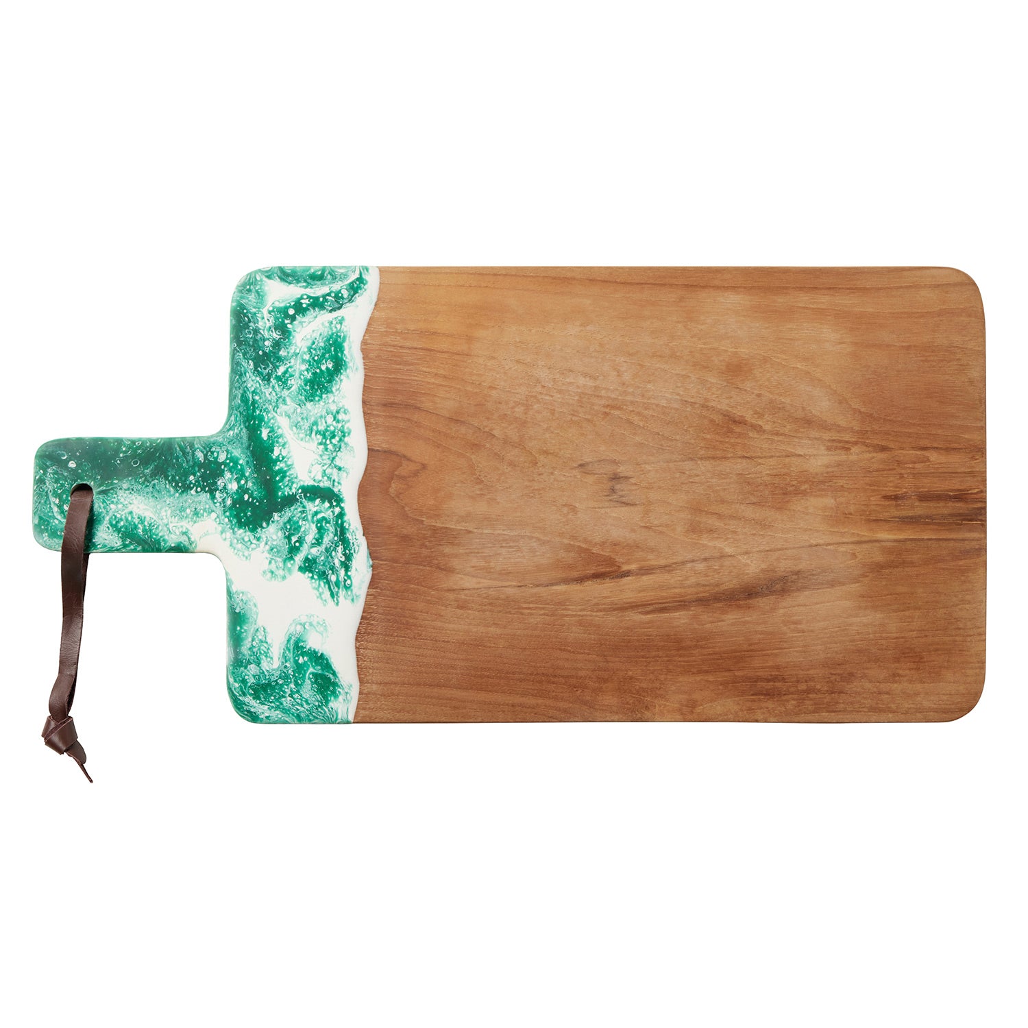 Austin Dark Green Swirled Resin/Natural Teak Serving Boards