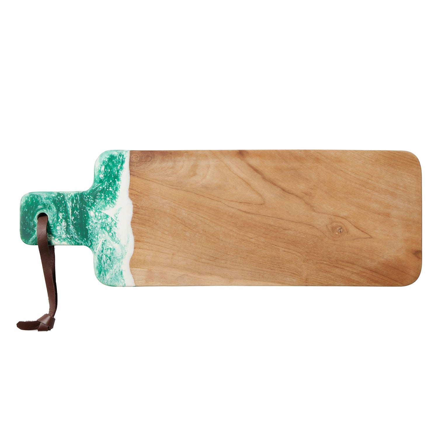 Austin Dark Green Swirled Resin/Natural Teak Serving Boards - Thumbnail 3