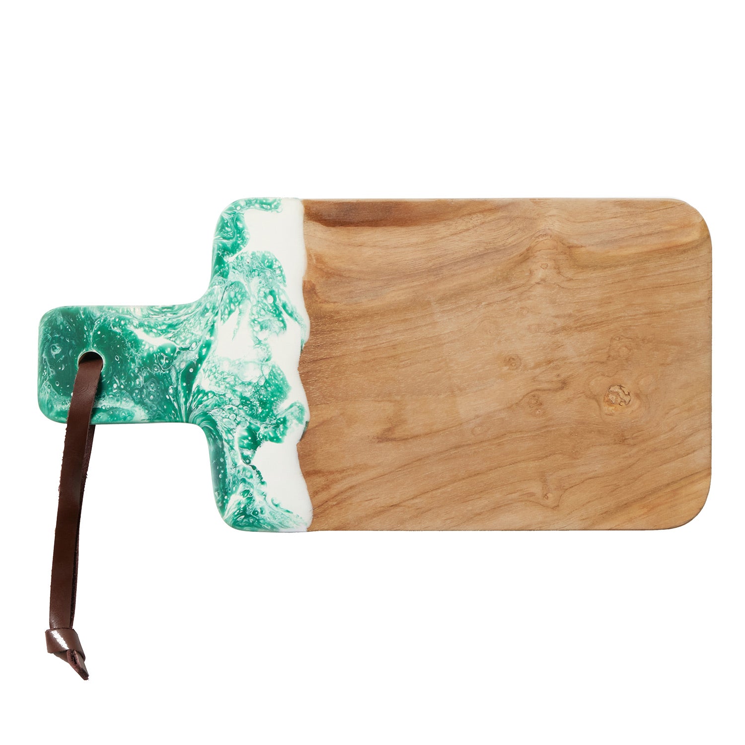 Austin Dark Green Swirled Resin/Natural Teak Serving Boards - Thumbnail 2