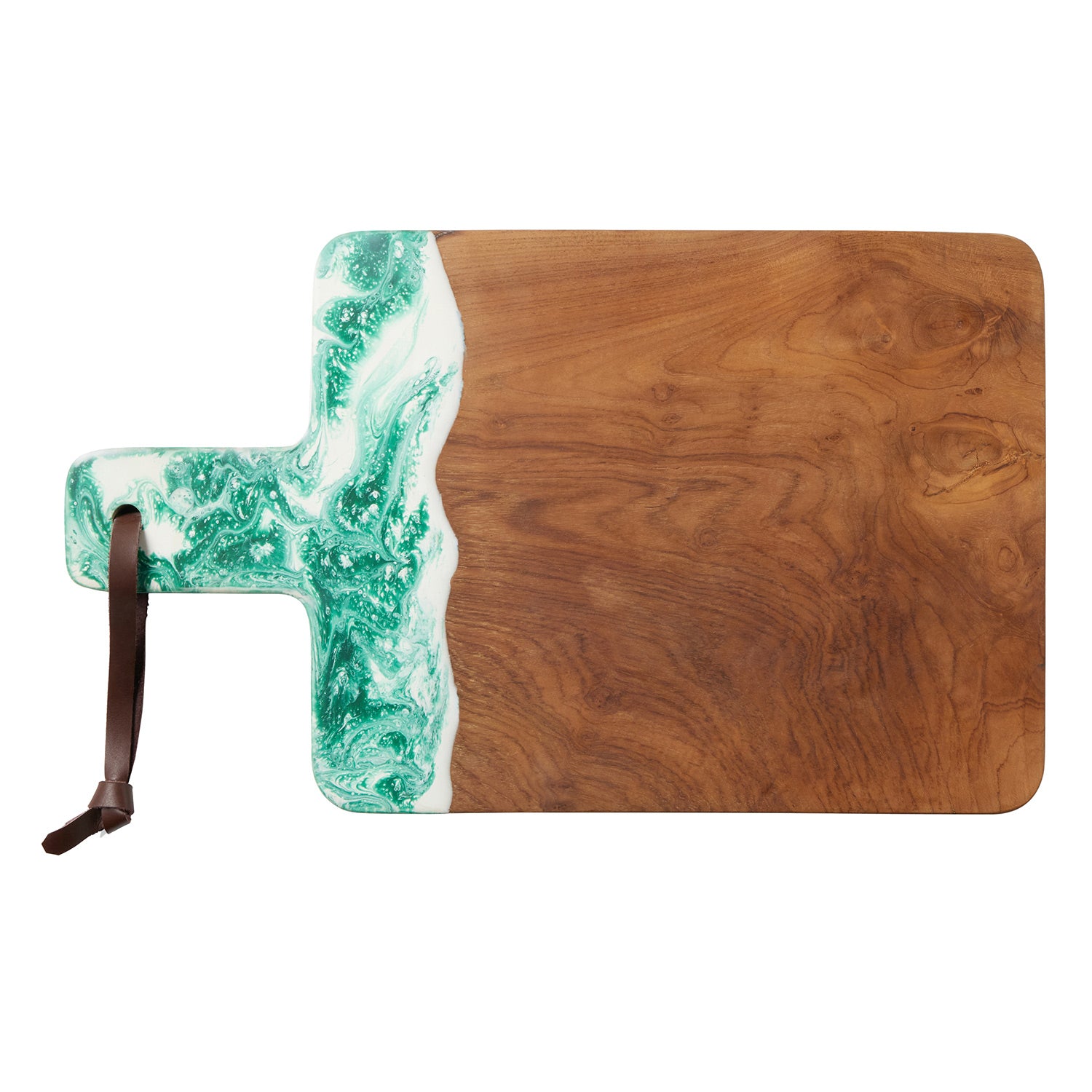 Austin Dark Green Swirled Resin/Natural Teak Serving Boards - Thumbnail 4